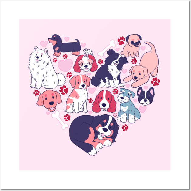 I love dogs! Cute heart shape dogs Wall Art by Yarafantasyart